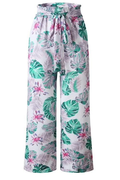 Printed Pocket Loose Pants With Belt