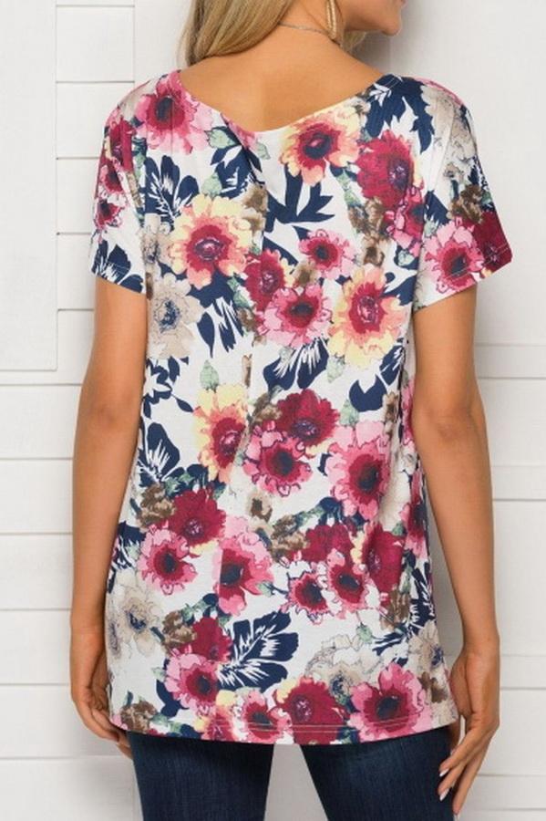 Printed Round Neck Short Sleeve Loose Top