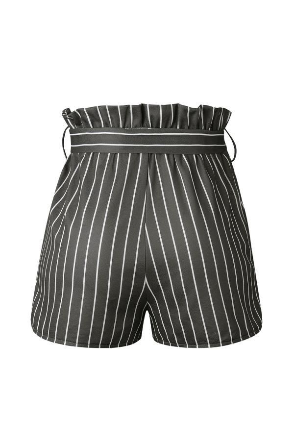 Printed Striped Pocket Shorts With Belt