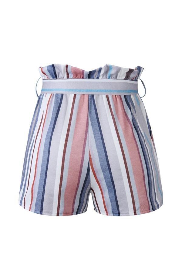 Printed Striped Pocket Shorts With Belt