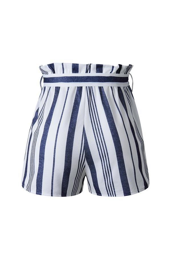 Printed Striped Pocket Shorts With Belt