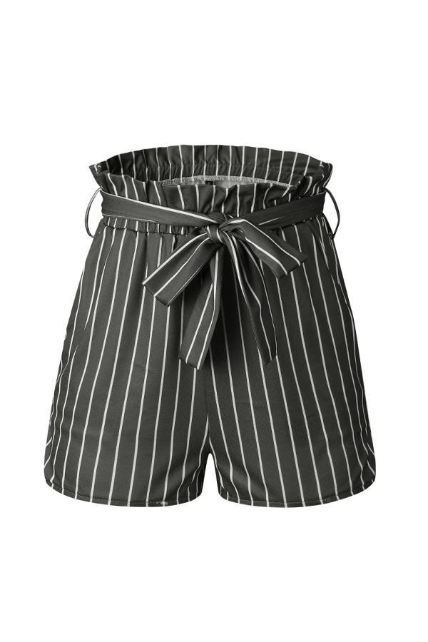 Printed Striped Pocket Shorts With Belt