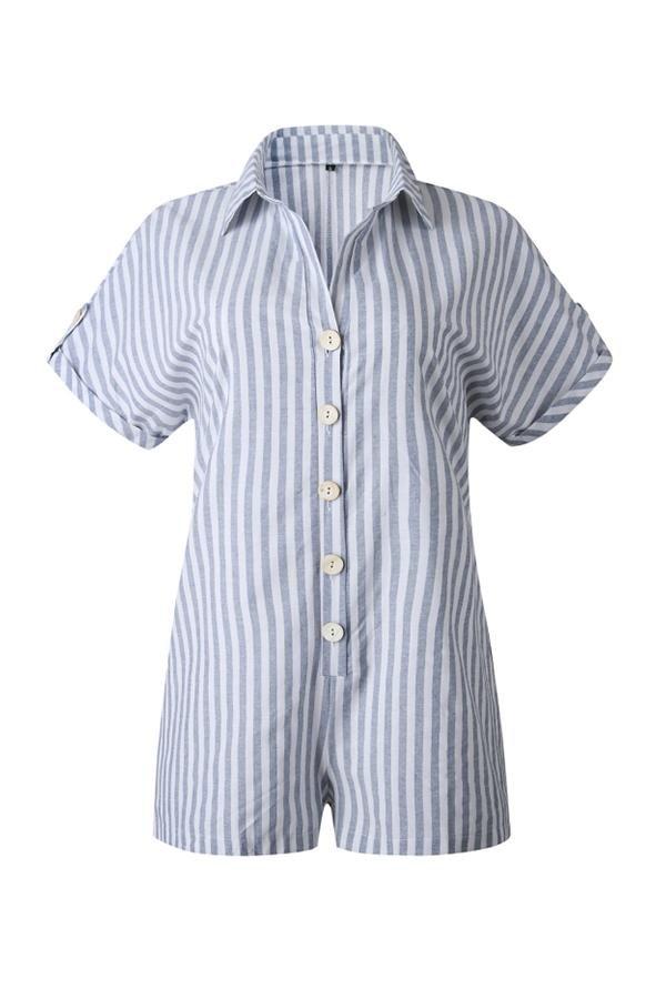 Printed Striped Pocket Single Breasted Jumpsuit