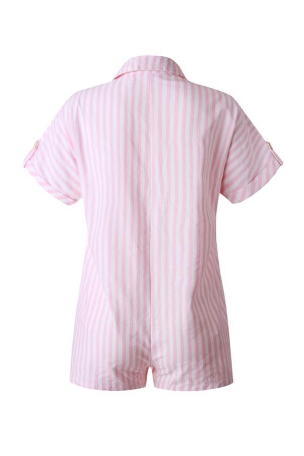 Printed Striped Pocket Single Breasted Jumpsuit