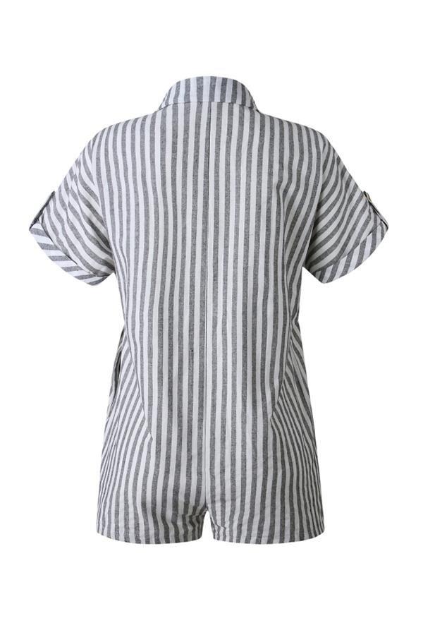 Printed Striped Pocket Single Breasted Jumpsuit