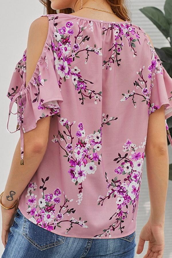 Printed V-neck Strapless Loose Shirt