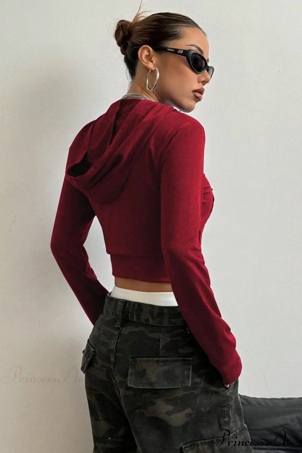 Printed Zip-Up Cropped Hoodie