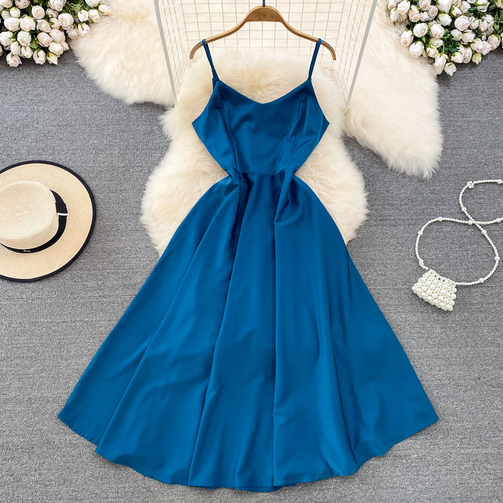 Simple V-neck Long Dresses, A-line Spaghetti Straps Party Dresses