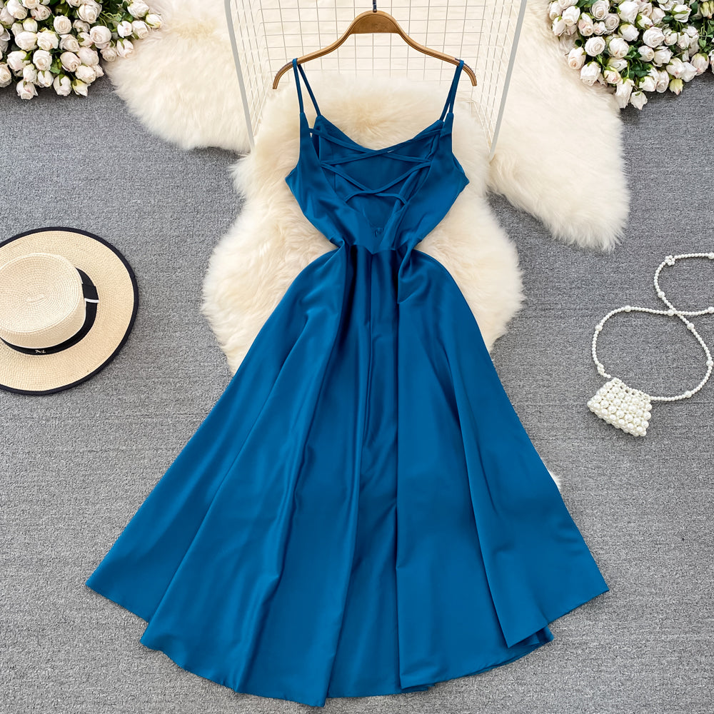 Simple V-neck Long Dresses, A-line Spaghetti Straps Party Dresses