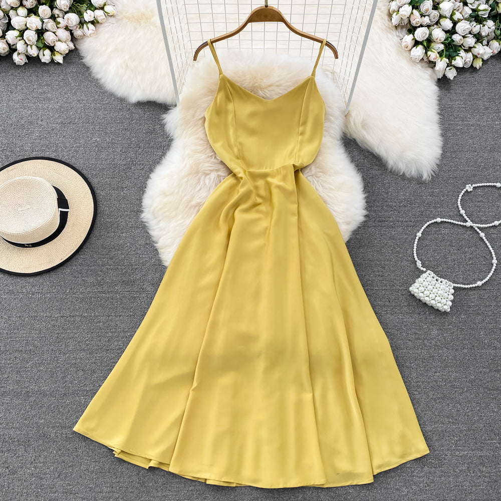 Simple V-neck Long Dresses, A-line Spaghetti Straps Party Dresses