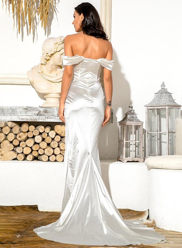 Silky Silver Trailing Maxi Dress - Fashionpara