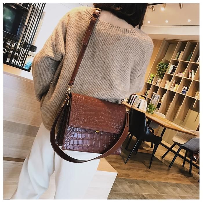 Nora Croc Embossed Flap Crossbody Bag