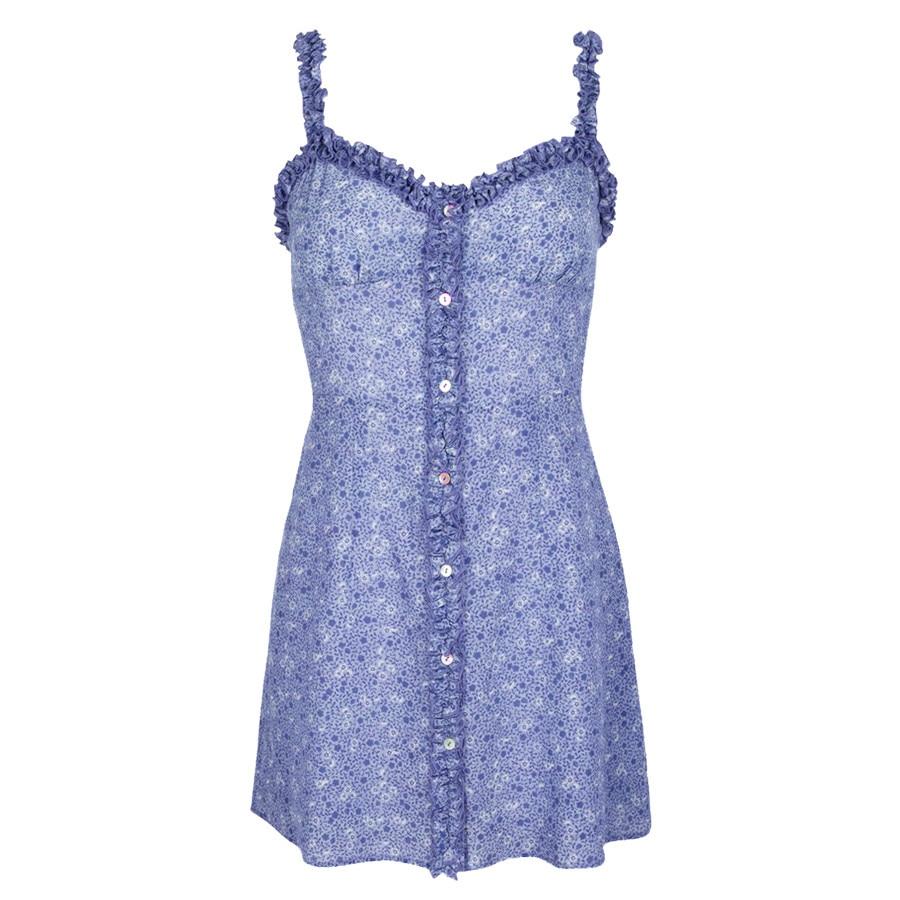 Ditsy Floral Ruffle-Trim Button-Down Bodycon Mini Dress 7