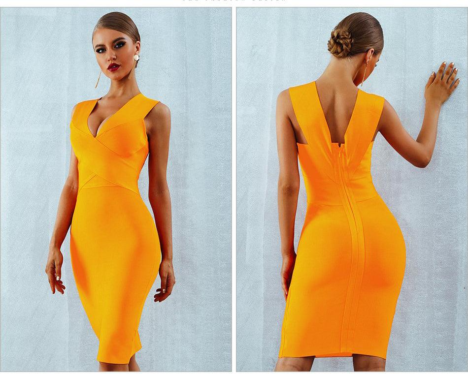 Midstrap V-Neck Bodycon Bandage Dress - Fashionpara