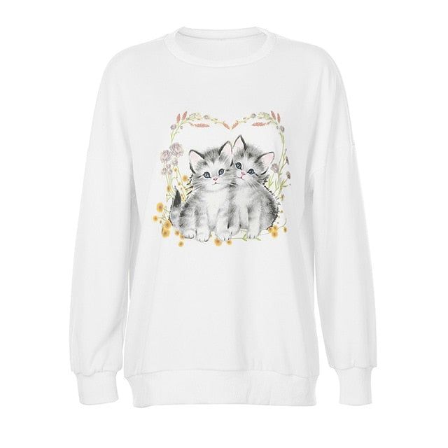 Malina Kitty Flower Print Vintage Sweatshirt