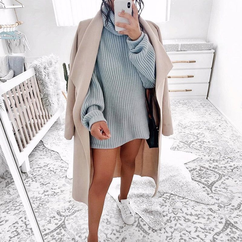 Lina Turtleneck Knitted Sweater Mini Dress