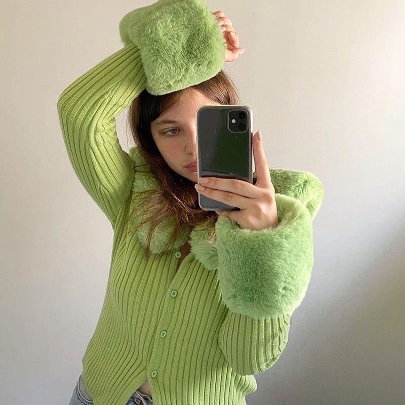 Freya Feather Collar Ribbed Cardigan