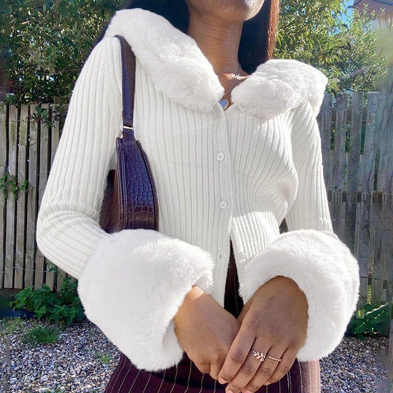 Freya Feather Collar Ribbed Cardigan - Shirts & Tops - Mermaid Way