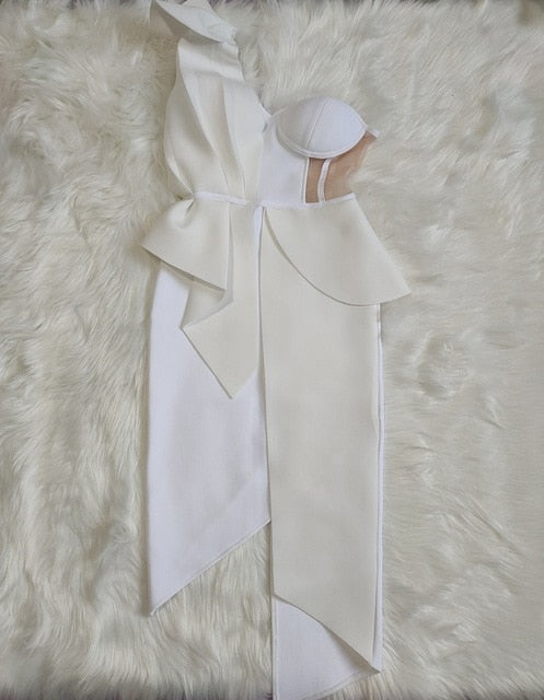 Adelle Bandage Corset-Style One Shoulder Bow Dress - Fashionpara