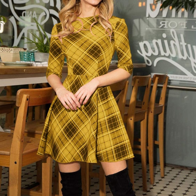 Novelty Slim Plaid Jacket Patchwork Half Sleeve Dress 3