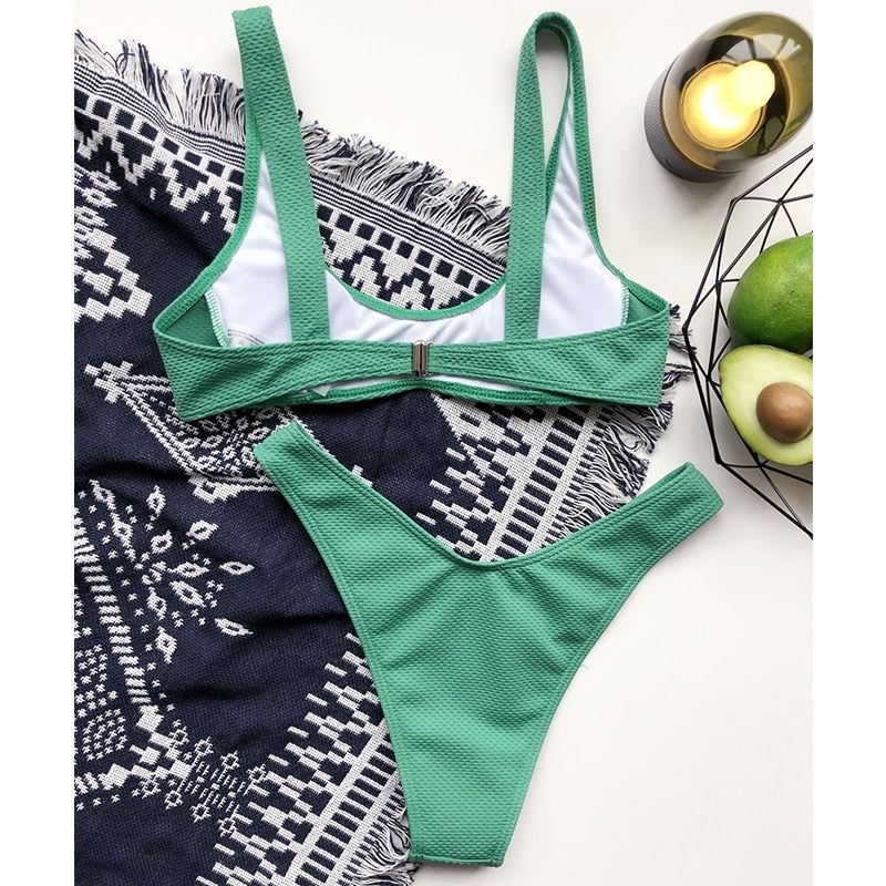 Jordana High Cut Textured Bikini Set