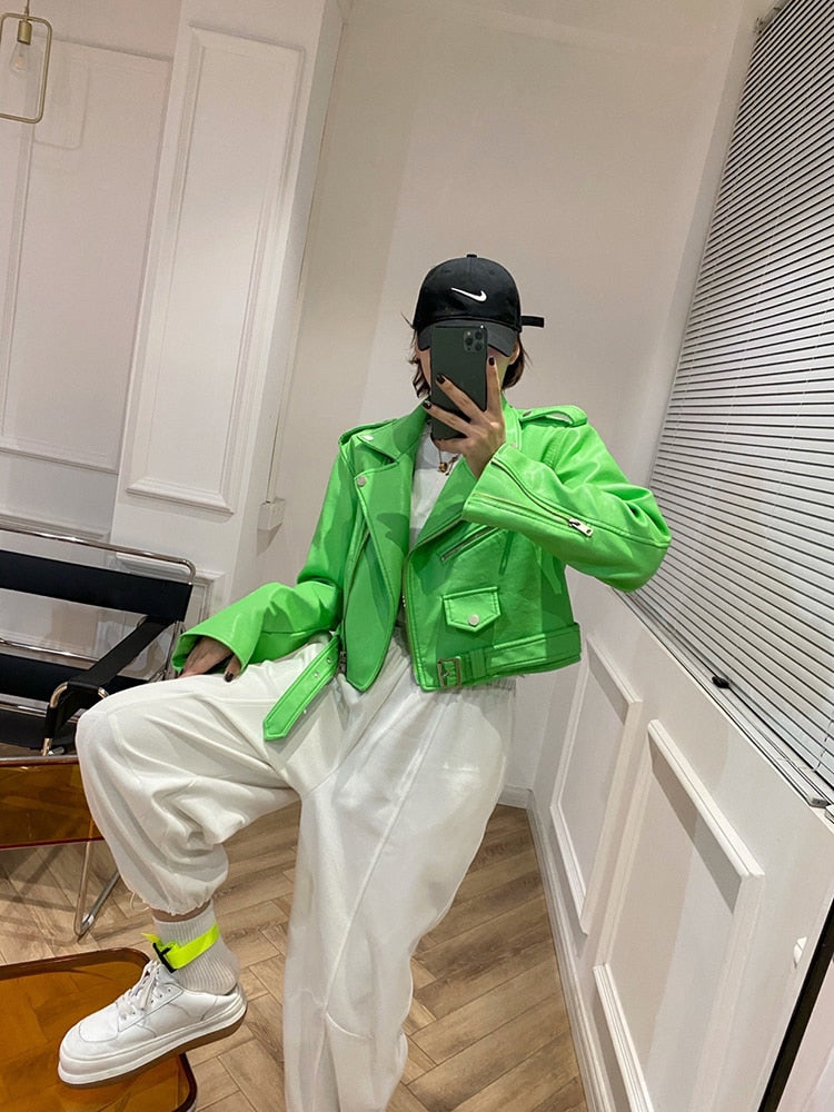 Meina Green Biker Leather Jacket