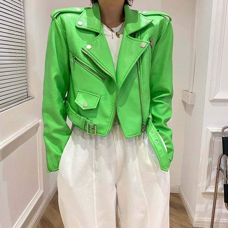 Meina Green Biker Leather Jacket