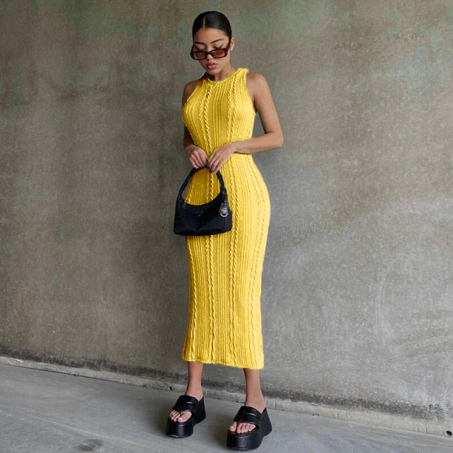 Cable Knit Round Neck Sleeveless Bodycon Dress 12