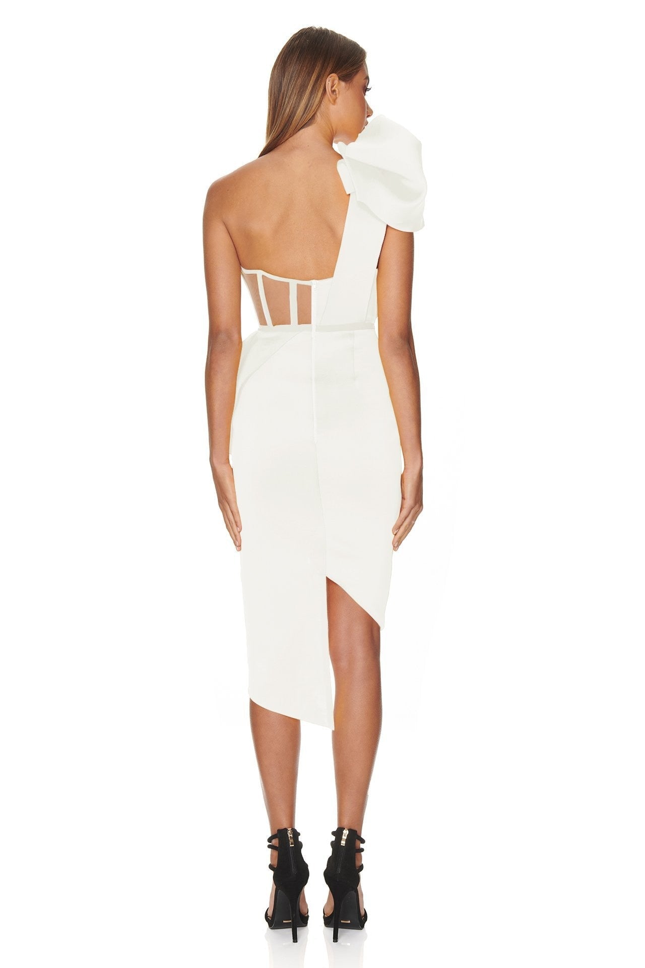 Adelle Bandage Corset-Style One Shoulder Bow Dress - Fashionpara