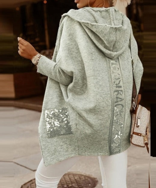 Loose Leopard Print Letter Hooded Cardigan