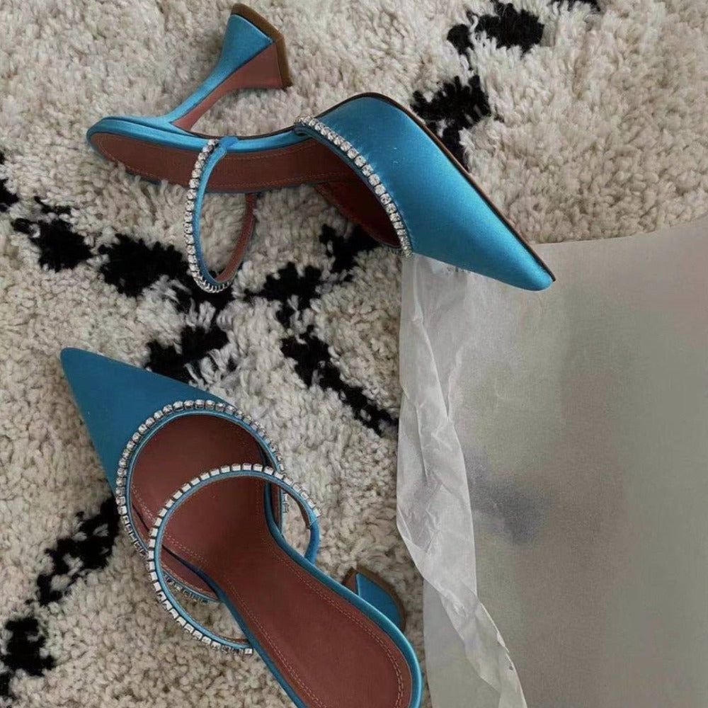 Out Out Crystal Embellished Satin Heels