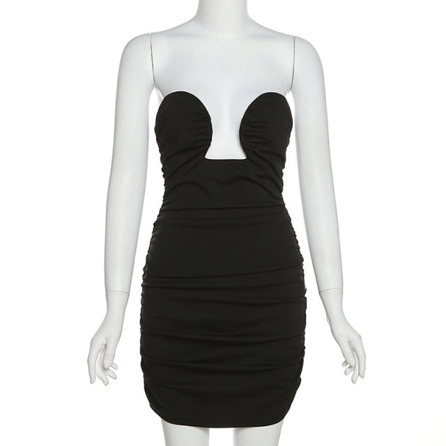 One Shoulder Long Sleeve Ruched Bodycon Mini Dress