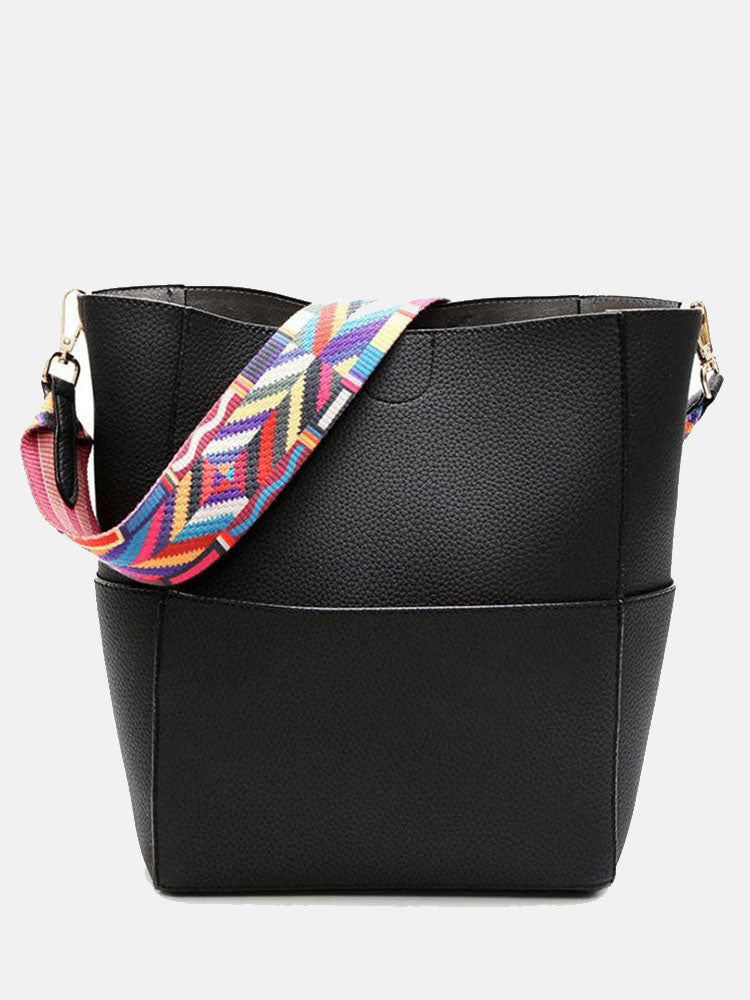 Colorful Strap Bucket Leather Bags
