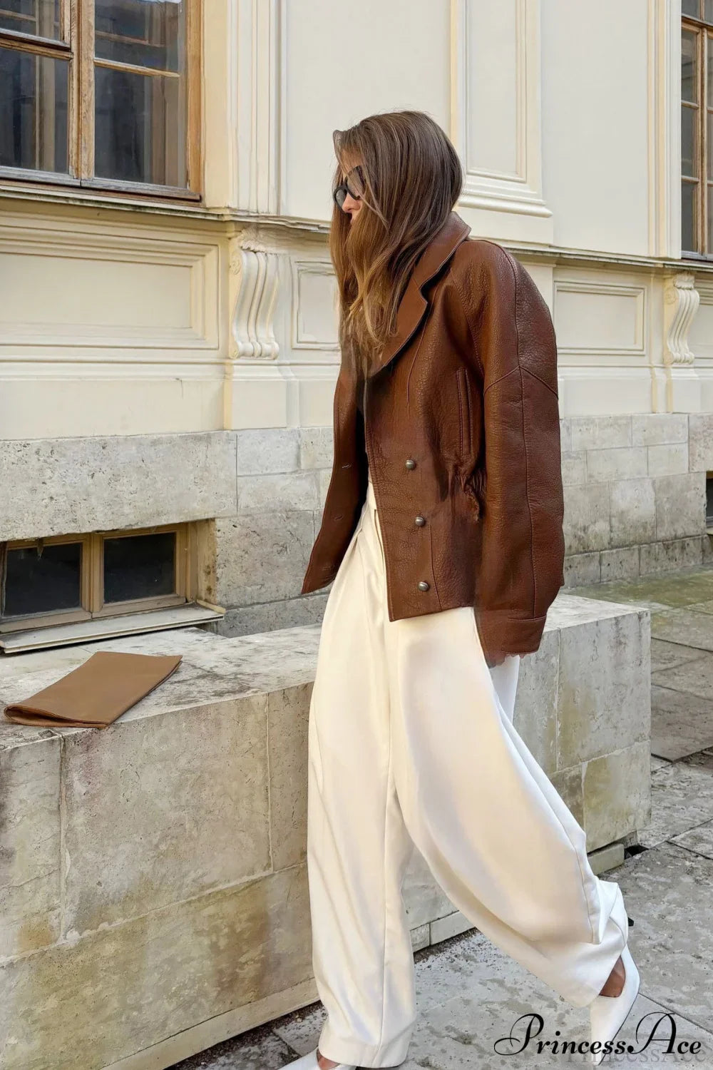 Sleek PU Leather Blazer Coat with Elegant Collar Design