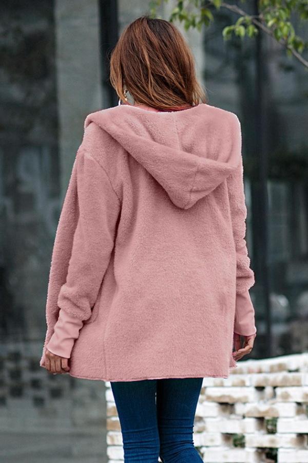 RadyRin Pure Color Hooded Cardigan with Convenient Pockets