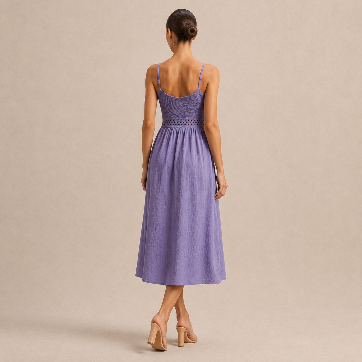 V-Neck Shirred Bodice Cut Out A-Line Midi Dress 18