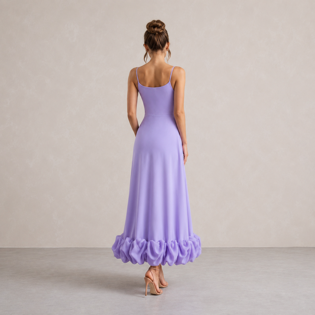 Scoop Neck Strappy Ruffle Hem A-Line Midi Dress 18