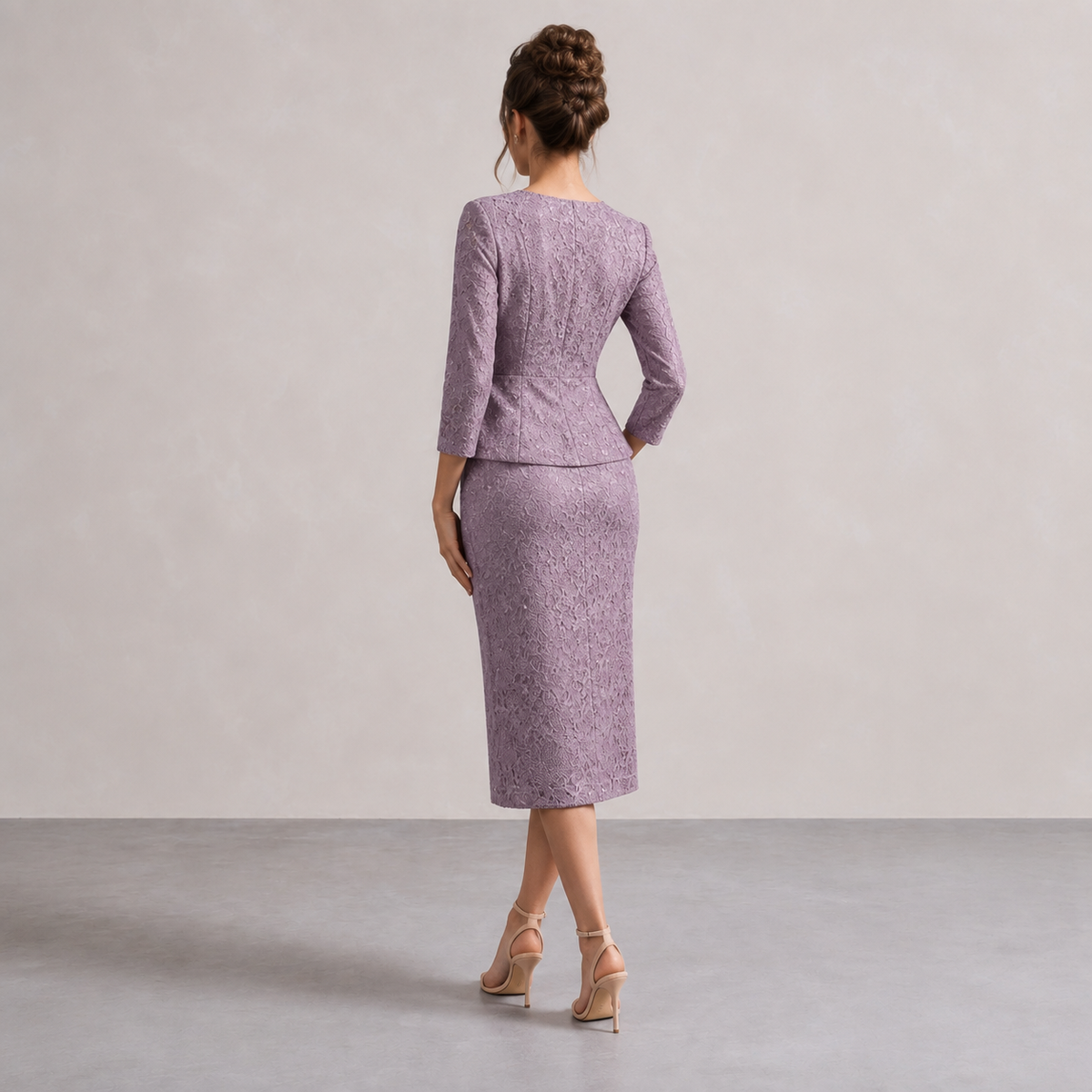 V-Neck Lace Peplum Floral Applique Midi Dress 6