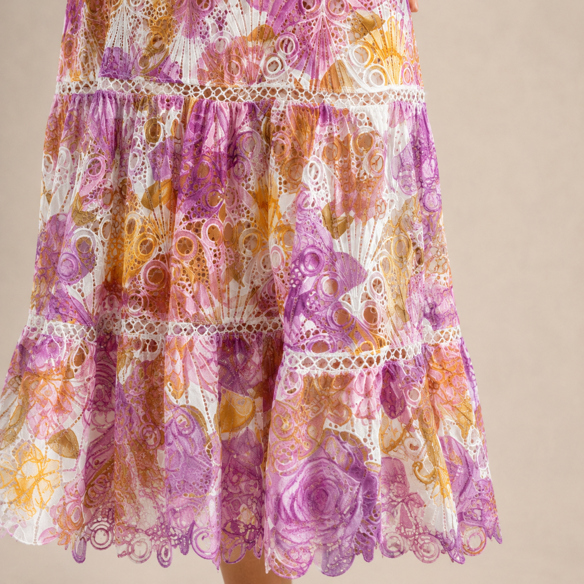 High Neck Floral Lace Tiered Midi Dress 5