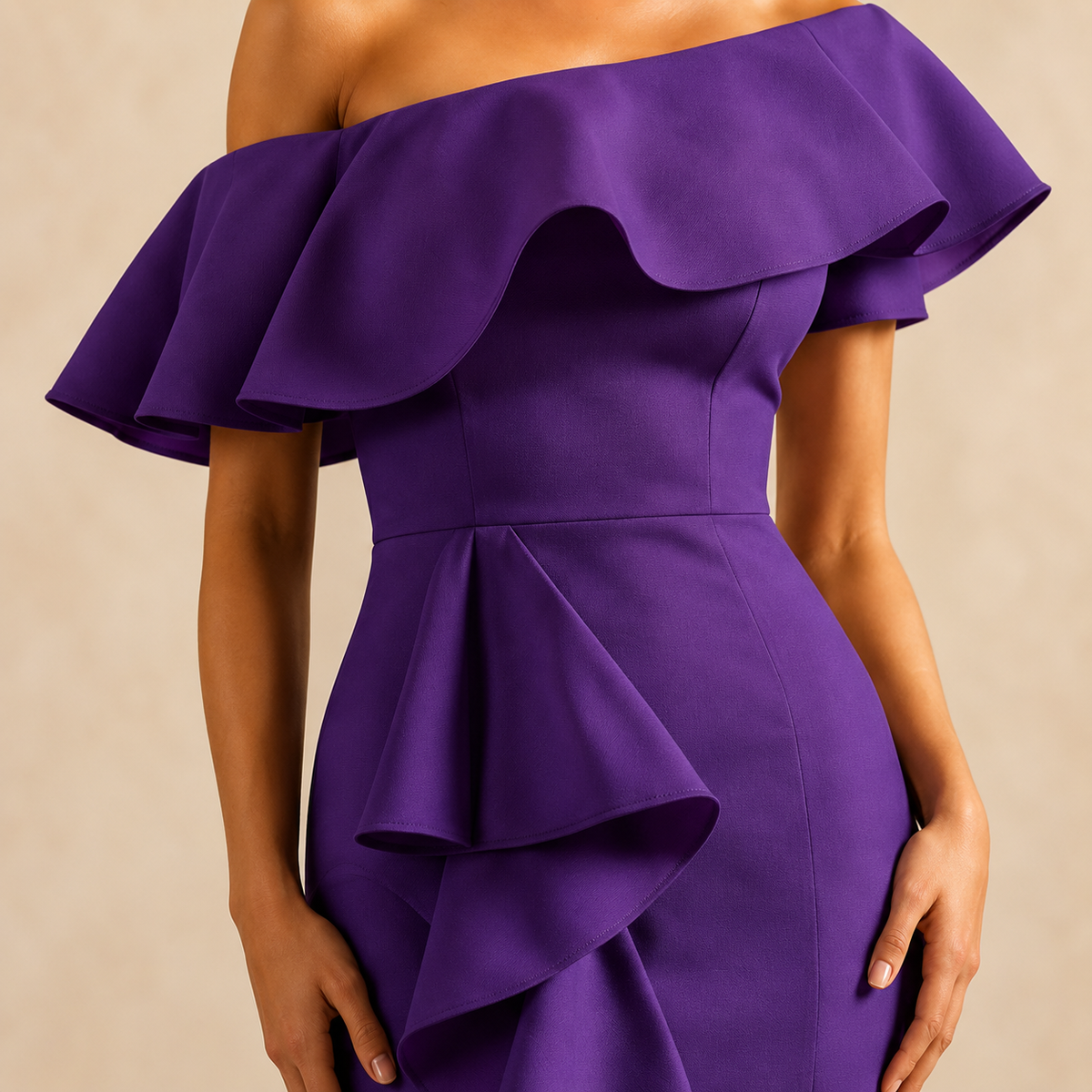 Off Shoulder Ruffle Fishtail Bodycon Midi Dress 2