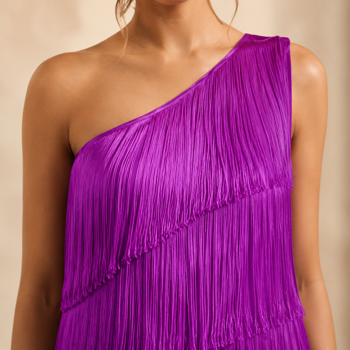 One Shoulder Tiered Tassel Fringe Bodycon Maxi Dress 10