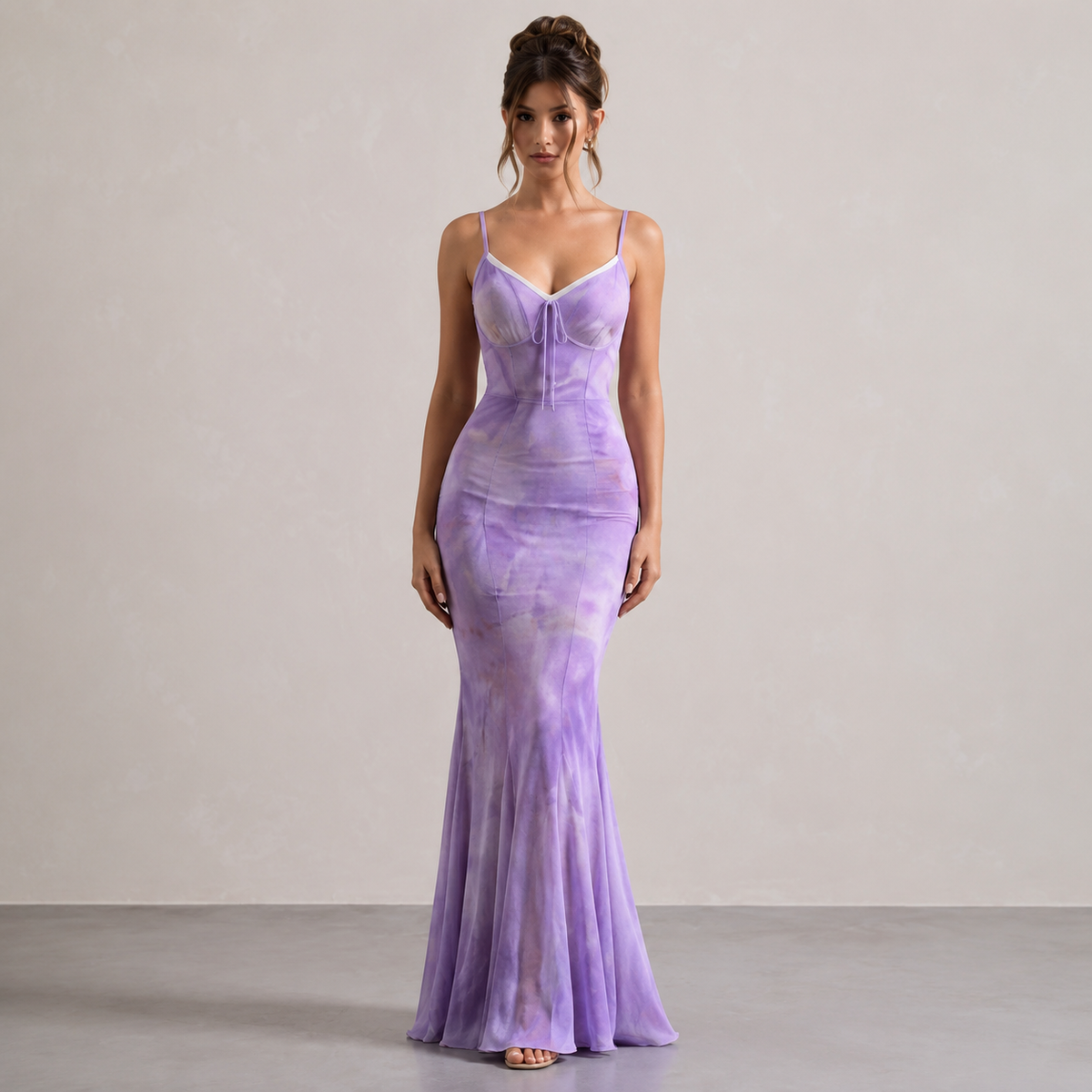 Sweetheart Tie Dye Corset Fishtail Maxi Dress
