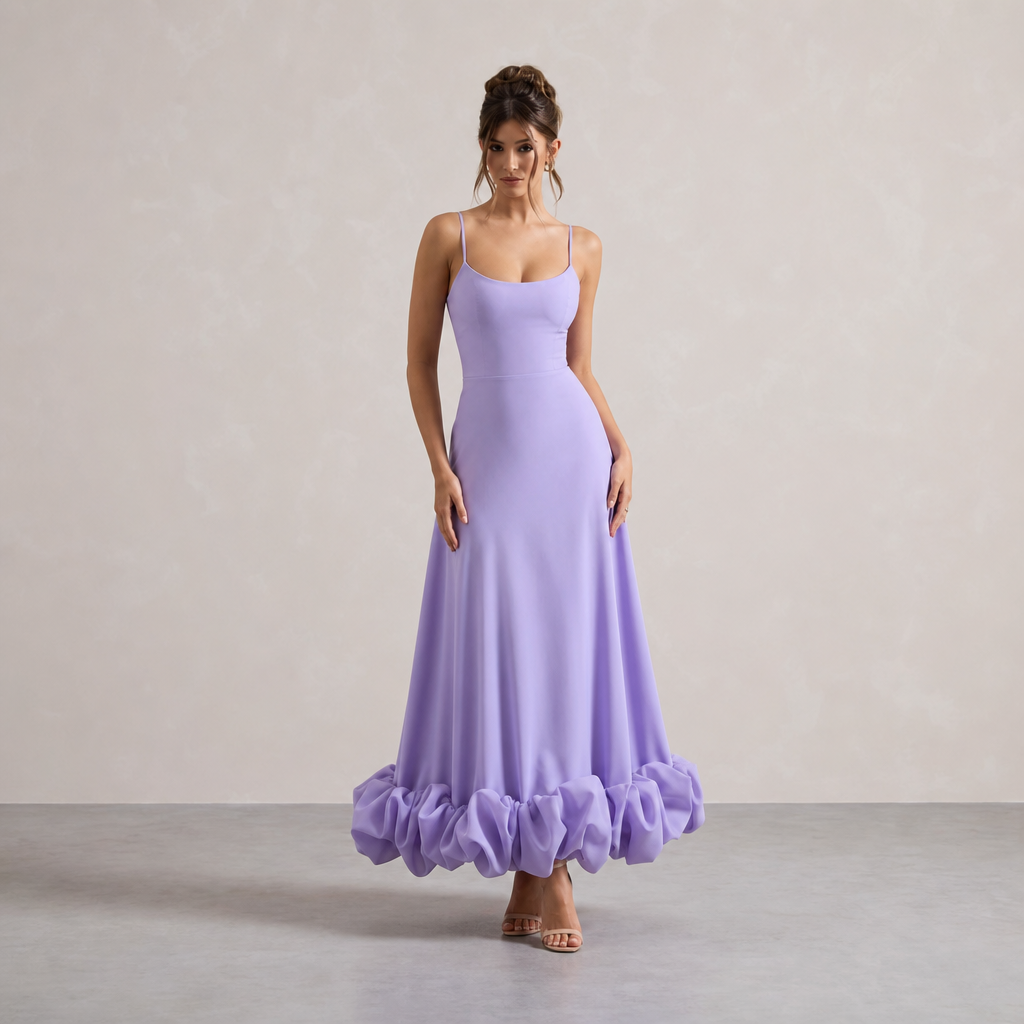 Scoop Neck Strappy Ruffle Hem A-Line Midi Dress 16