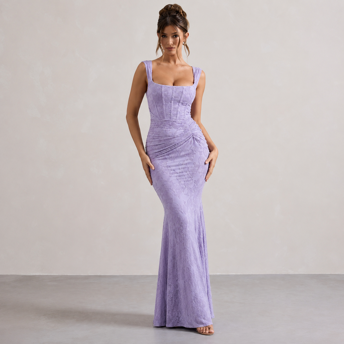 Square Neck Corset Floral Jacquard Mermaid Gown 10