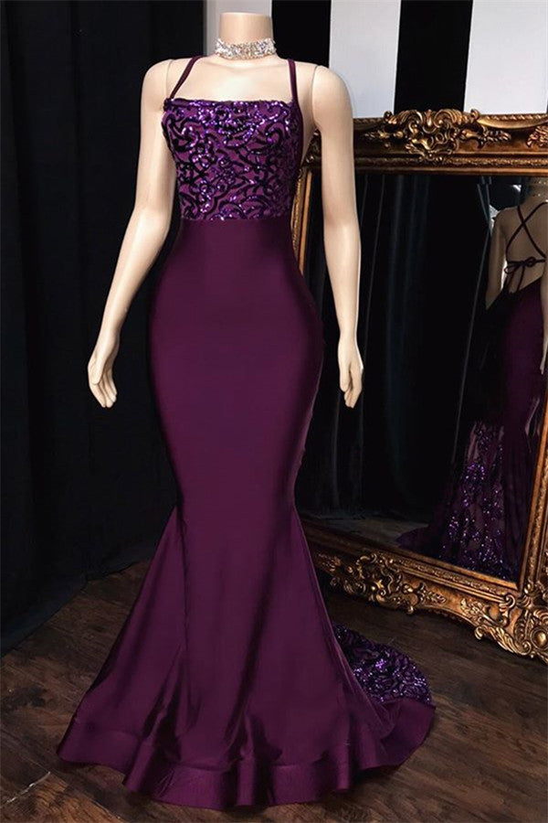 Purple Halter Mermaid Long Prom Dress With Sequins - Fashionpara