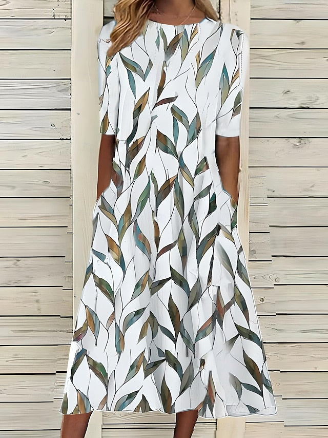 Ditsy Floral Boat Neck Short Sleeve Pocket Midi Dress 3