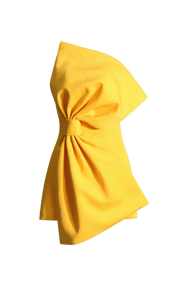 Quiet Luxury Big Bow Embellished Strapless Sheath Crepe Party Mini Dress - Fashionpara