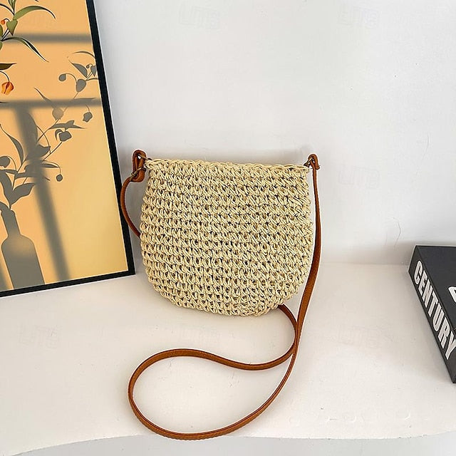 Tassel Bag Woven Boho Handbag Straw Crossbody