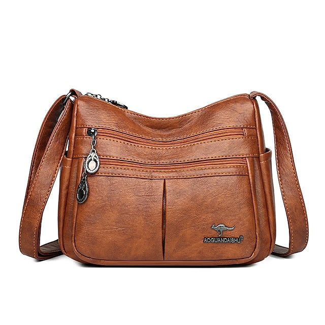 Bag Faux Crossbody Leather - Shoulder Multi-Pocket