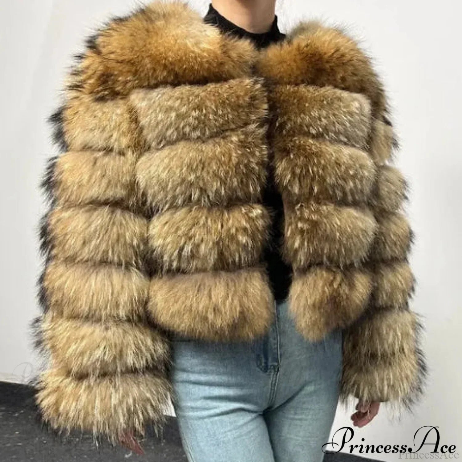 Raccoon Fur Thick Luxury Winter Coat Yellow / S